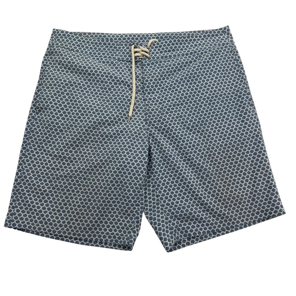 Faherty Board Shorts Mens 34 Blue Geometric Swim Trunks Drawstring Surf Outdoor